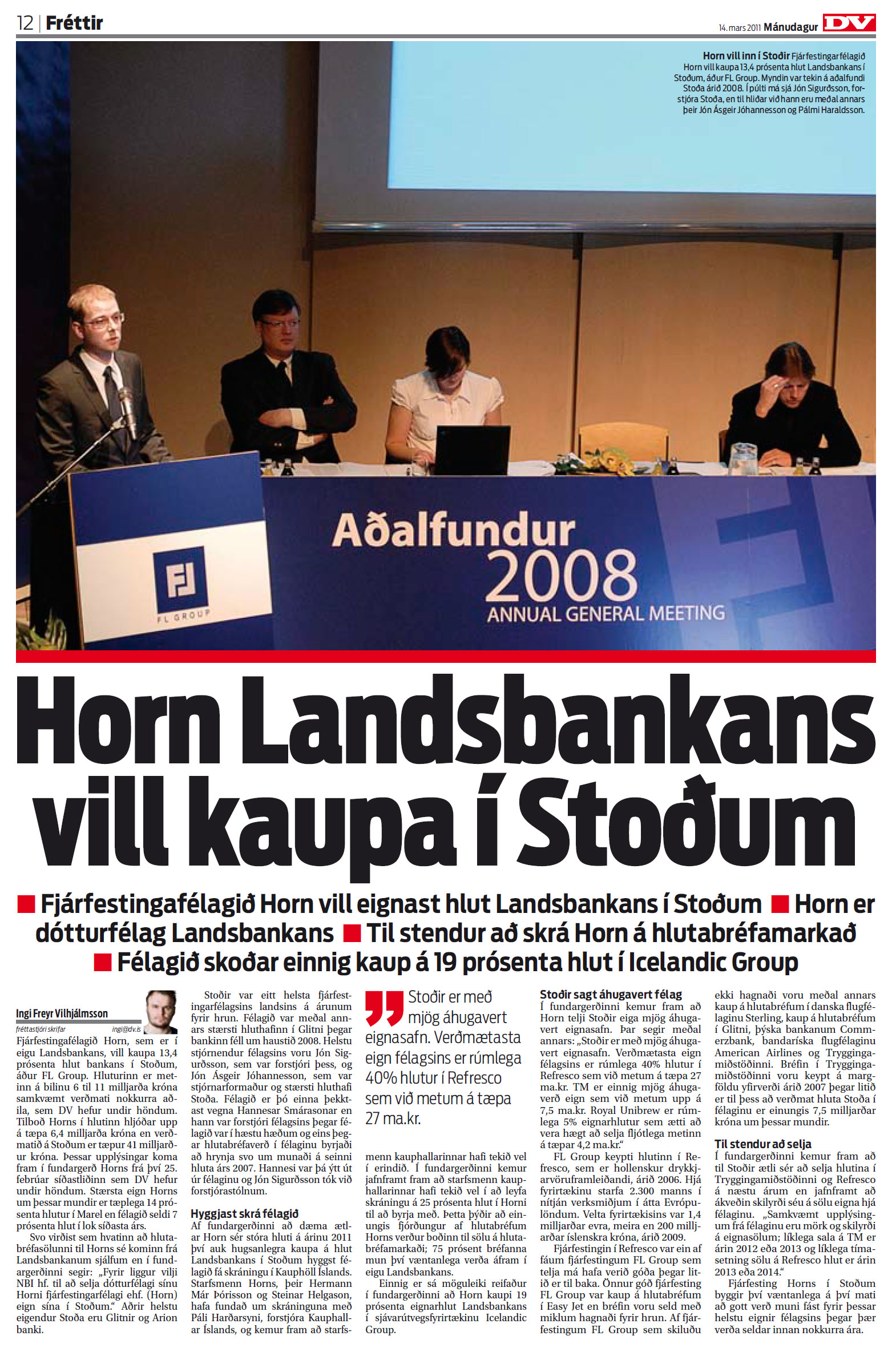 Horn Landsbankans vill kaupa í Stoðum - DV 14. mars 2011